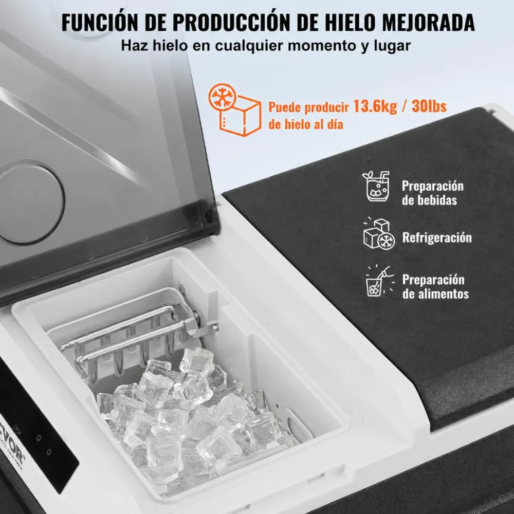 VEVOR Refrigerador Portátil para Automóvil, con Función de Fabricación de Hielo, 36 L, Temperatura Ajustable de -20~20 ℃, con Compresor para Acampar, Automóvil, 734 x 396 x 544 mm