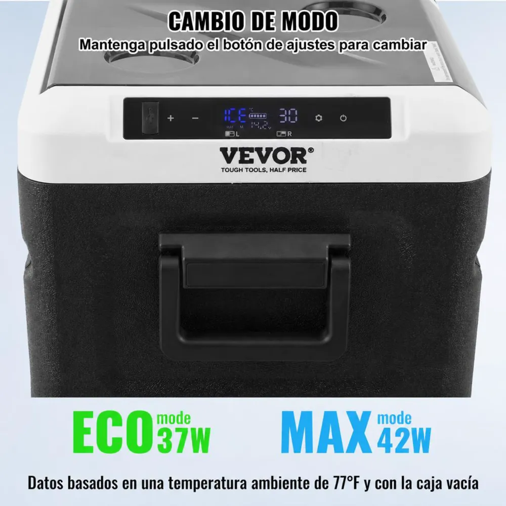 VEVOR Refrigerador Portátil para Automóvil, con Función de Fabricación de Hielo, 36 L, Temperatura Ajustable de -20~20 ℃, con Compresor para Acampar, Automóvil, 734 x 396 x 544 mm
