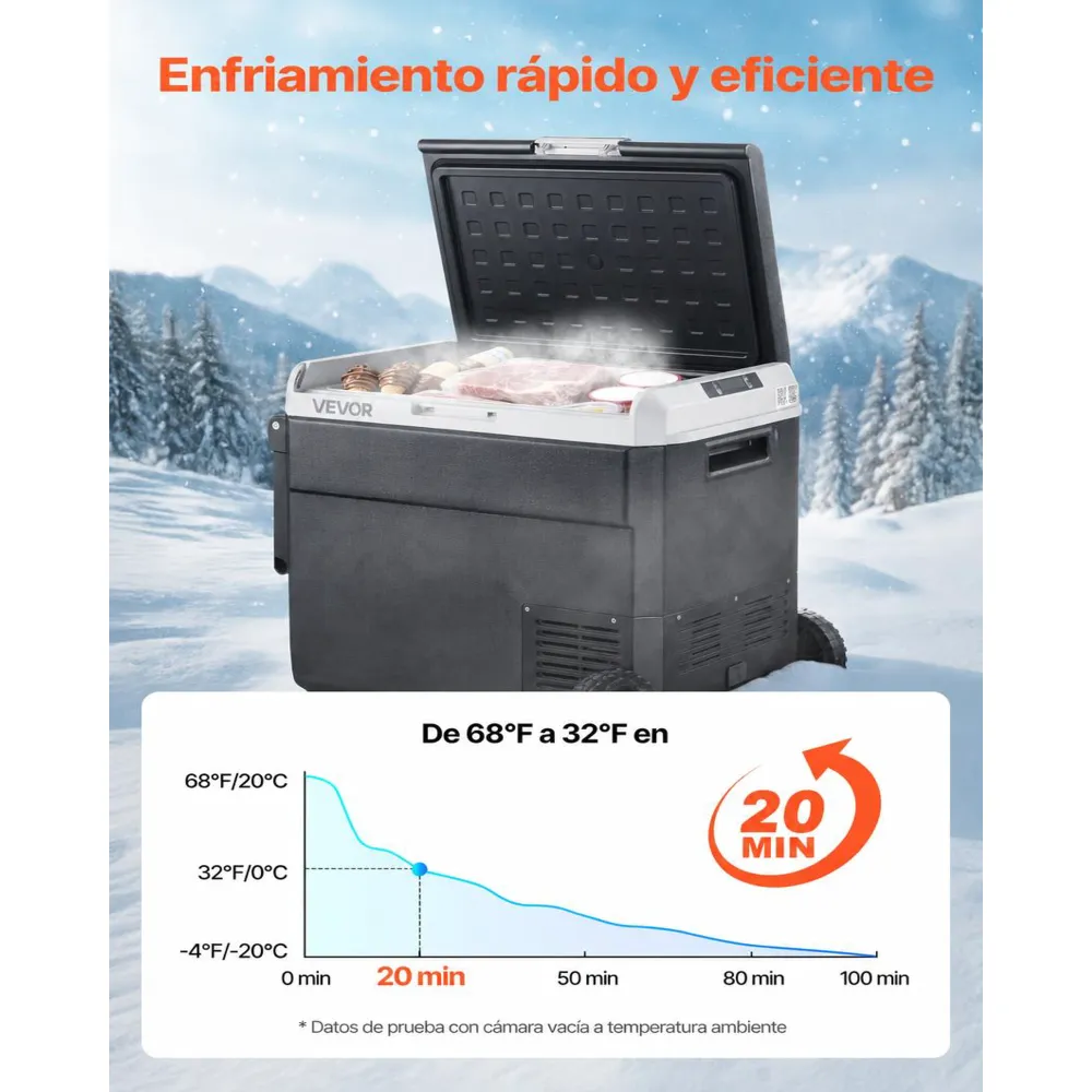 VEVOR Nevera Portátil para Coche 60 L con Compresor, Refrigerador para Coche Temperatura Ajustable de -20 a 20 °C, 12/24 V CC y 100-240 V CA, con Ruedas y Asa, para Autocaravanas, Camping, Viajes