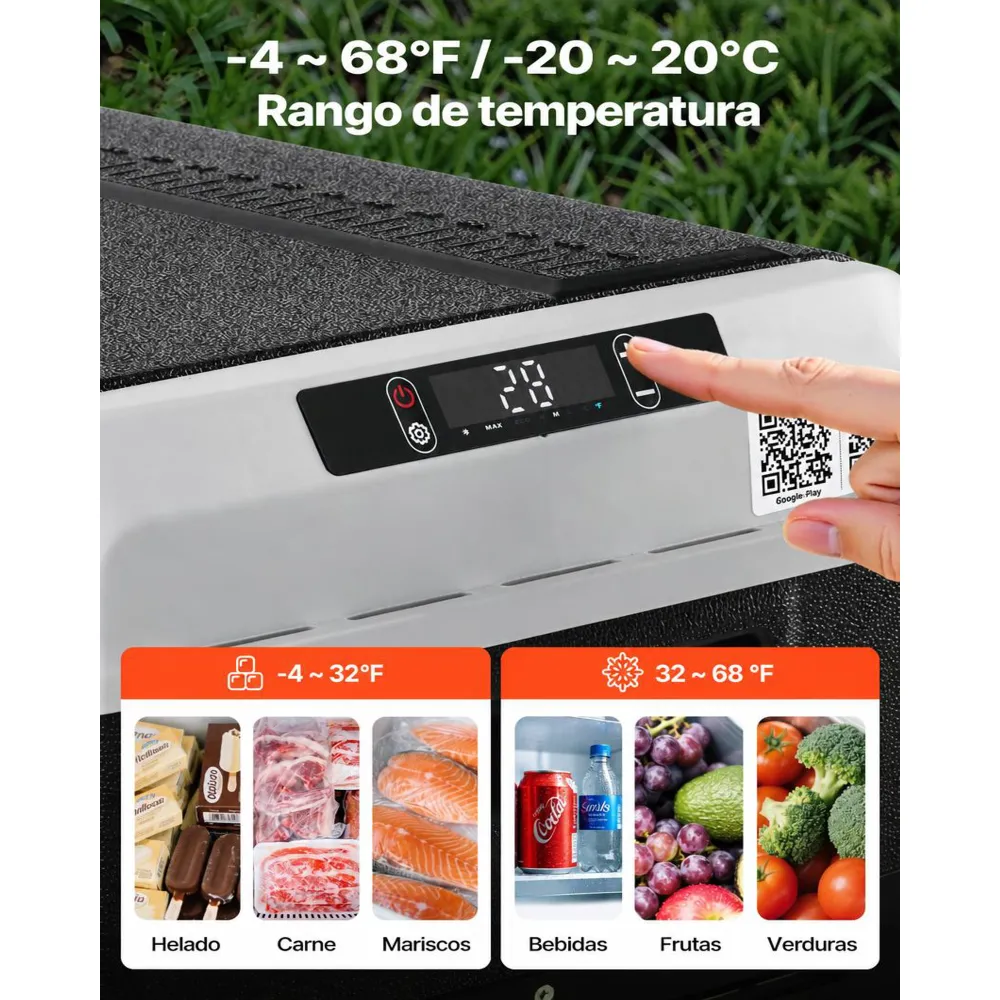 VEVOR Nevera Portátil para Coche 60 L con Compresor, Refrigerador para Coche Temperatura Ajustable de -20 a 20 °C, 12/24 V CC y 100-240 V CA, con Ruedas y Asa, para Autocaravanas, Camping, Viajes