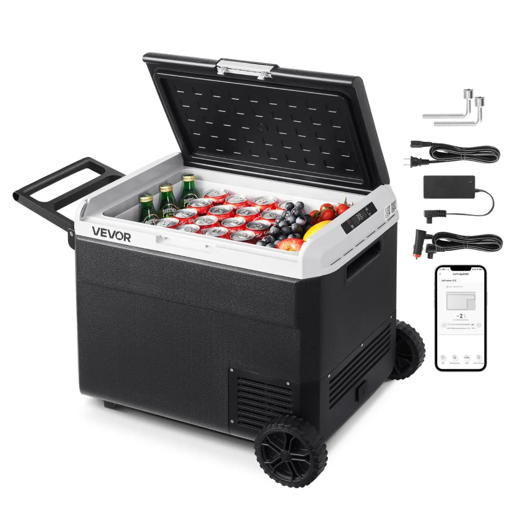 VEVOR Nevera Portátil para Coche 60 L con Compresor, Refrigerador para Coche Temperatura Ajustable de -20 a 20 °C, 12/24 V CC y 100-240 V CA, con Ruedas y Asa, para Autocaravanas, Camping, Viajes