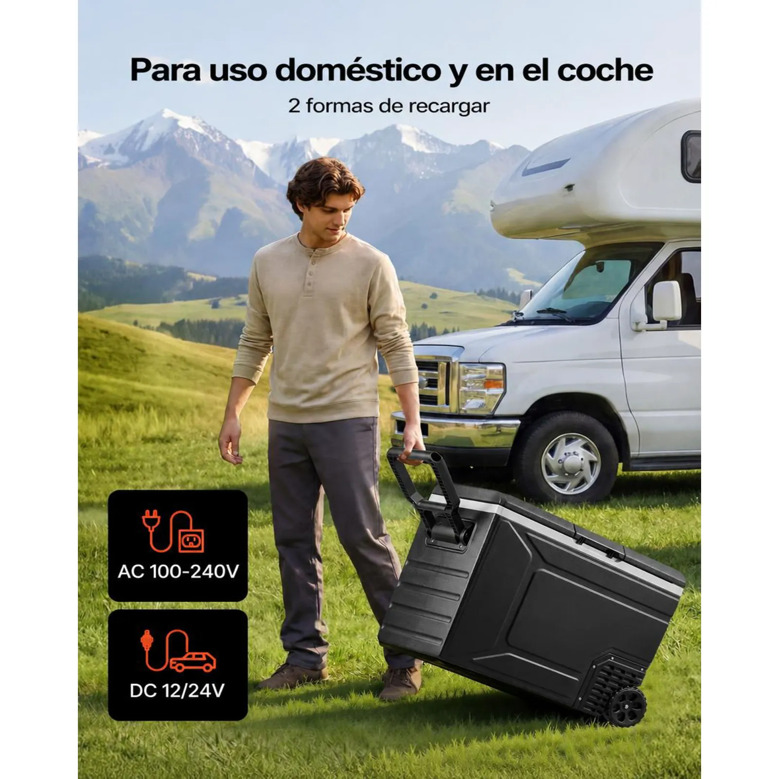 VEVOR Nevera Portátil para Coche 78 L con Compresor, Refrigerador para Coche Temperatura Ajustable de -20 a 20 °C, 12/24 V CC y 100-240 V CA, con Ruedas y Asa, para Autocaravanas, Camping, Viajes