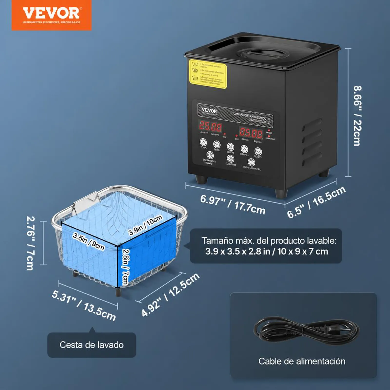 VEVOR Limpiador Ultrasónico, 60 W Máquina de Limpieza Sónica Digital de 2 L con Modo Suave y Desgasificación Mejorada, Calentador y Temporizador para Joyas, Gafas, Herramientas y Retenedores