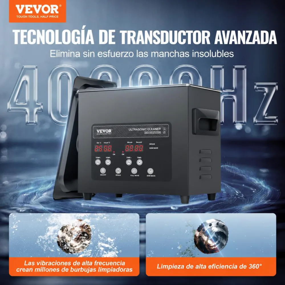VEVOR 120 W Limpiador Ultrasónico, Máquina de Limpieza Ultrasónica Digital de 3 L con Modo Suave y Desgasificación Mejorada,  Calentador y Temporizador para Joyas, Herramientas, Retenedores