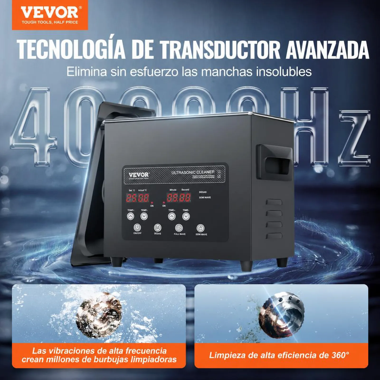 VEVOR 120 W Limpiador Ultrasónico, Máquina de Limpieza Ultrasónica Digital de 3 L con Modo Suave y Desgasificación Mejorada,  Calentador y Temporizador para Joyas, Herramientas, Retenedores