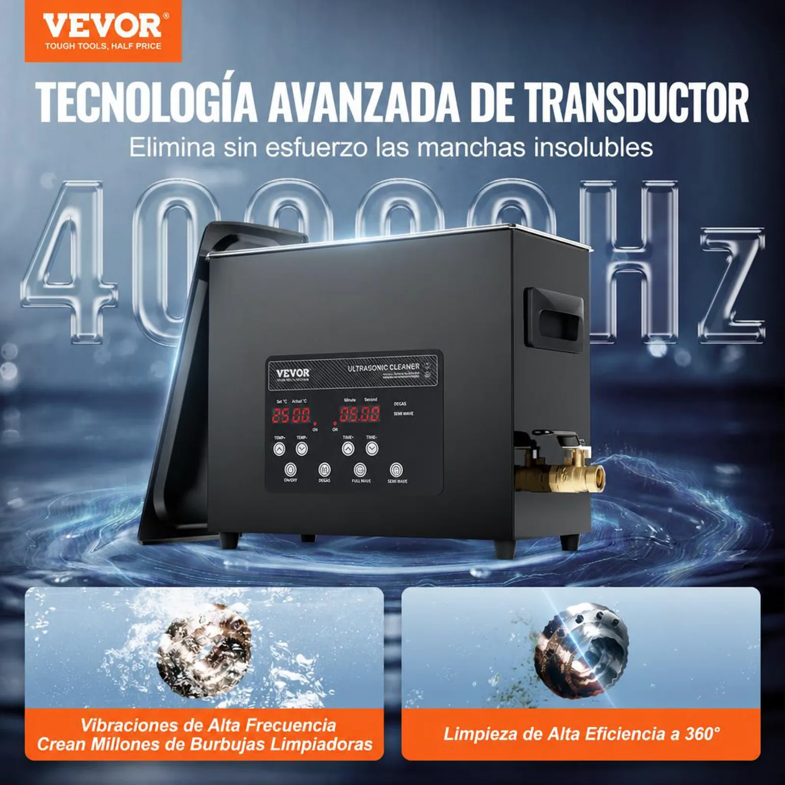 VEVOR Limpiador Ultrasónico, 180 W Máquina de Limpieza Sónica Digital de 6 L con Modo Suave y Desgasificación Mejorada, Calentador y Temporizador para Joyas, Gafas, Herramientas y Retenedores