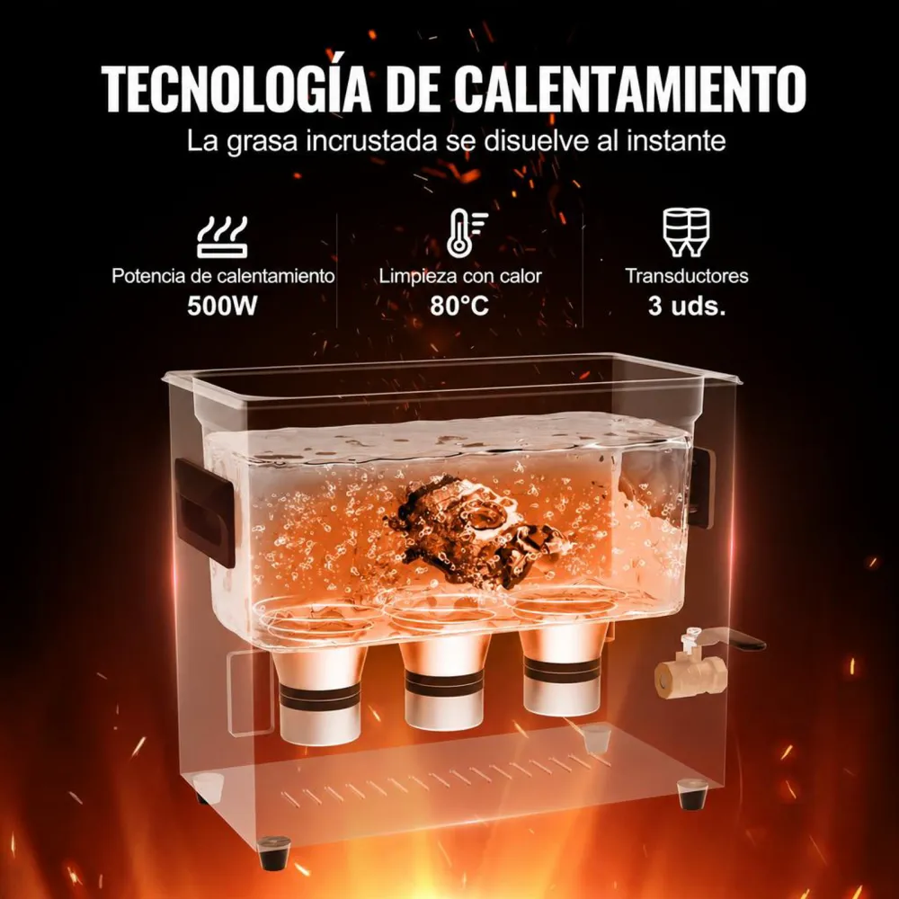 VEVOR Limpiador Ultrasónico, 180 W Máquina de Limpieza Sónica Digital de 6 L con Modo Suave y Desgasificación Mejorada, Calentador y Temporizador para Joyas, Gafas, Herramientas y Retenedores
