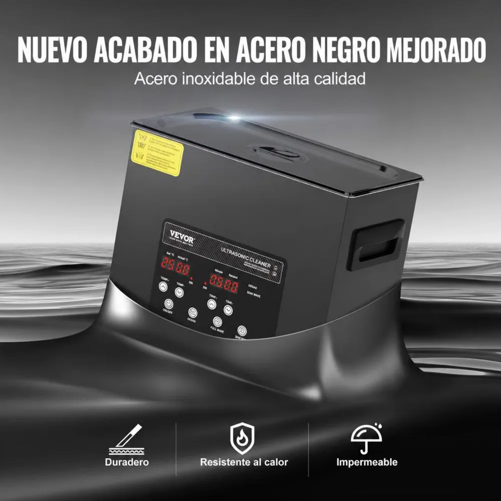 VEVOR Limpiador Ultrasónico, 180 W Máquina de Limpieza Sónica Digital de 6 L con Modo Suave y Desgasificación Mejorada, Calentador y Temporizador para Joyas, Gafas, Herramientas y Retenedores