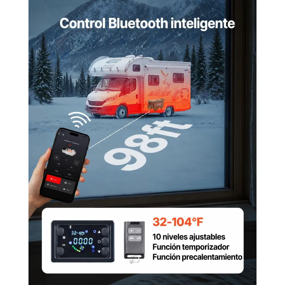 VEVOR Calentador Diésel 5-8KW Portátil, con Control por Aplicación Bluetooth, Mando a Distancia y Pantalla LCD, Diseño con Ruedas, Depósito de Combustible de 5 L para Camiones, 566 x 400 x 321 mm