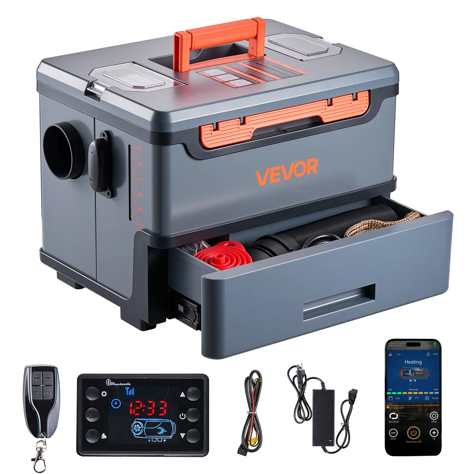 VEVOR Calentador Diésel de 5-8KW Portátil, Todo en Uno, con Control por Bluetooth, Mando a Distancia y Pantalla LCD, Depósito de Combustible 5 L para Camiones y Autocaravanas, 425 x 320 x 310 mm
