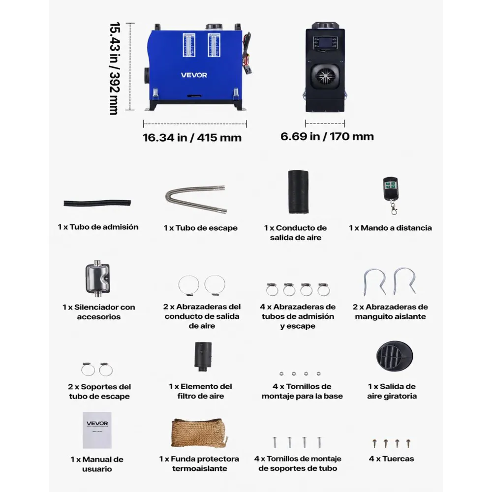 VEVOR Calentador Diésel de 5-8KW, Todo en Uno, Portátil, con Control Remoto y Pantalla LCD, Calentamiento Rápido y Bajo Nivel de Ruido, 5 L, para Furgonetas, Autocaravanas, Caravanas y Camiones