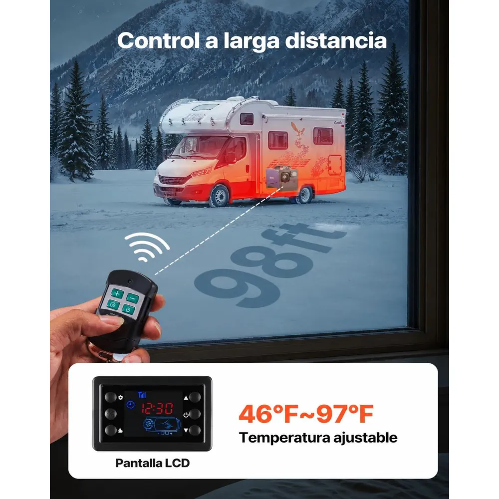 VEVOR Calefactor de Aire Diésel 12-24V 5-8KW, Portátil, con Mando a Distancia, Pantalla LCD y Asa, Silencioso, 5 L, para Camiones, Autocaravanas, SUV y Tractores, 400 x 245 x 305 mm, Violeta y Negro