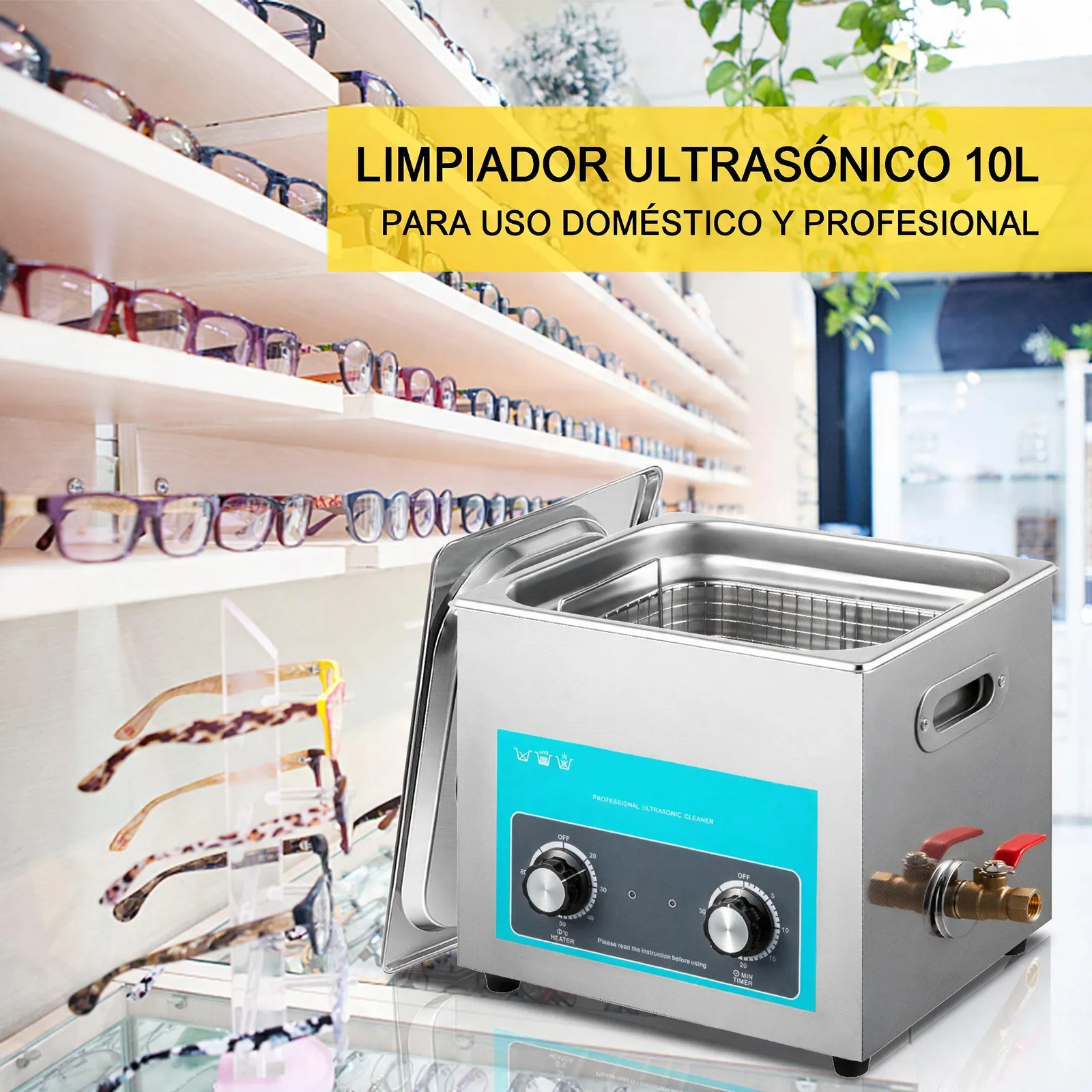 VEVOR Limpiador Ultrasónico 10 L 240 W Limpiador Ultrasónico Profesional con Calentador Ajustable Máquina de Limpieza Ultrasónica con 2 Perillas Potente Frecuencia de 40 kHz para Joyas, Reloj y Gafas