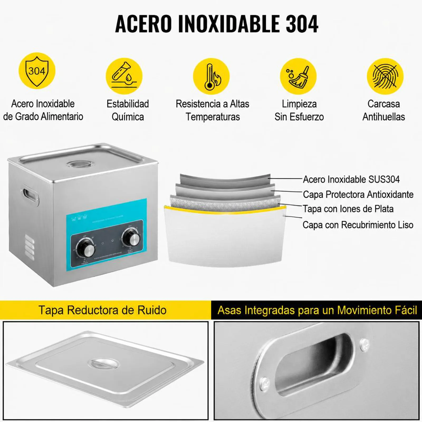 VEVOR Limpiador Ultrasónico 10 L 240 W Limpiador Ultrasónico Profesional con Calentador Ajustable Máquina de Limpieza Ultrasónica con 2 Perillas Potente Frecuencia de 40 kHz para Joyas, Reloj y Gafas