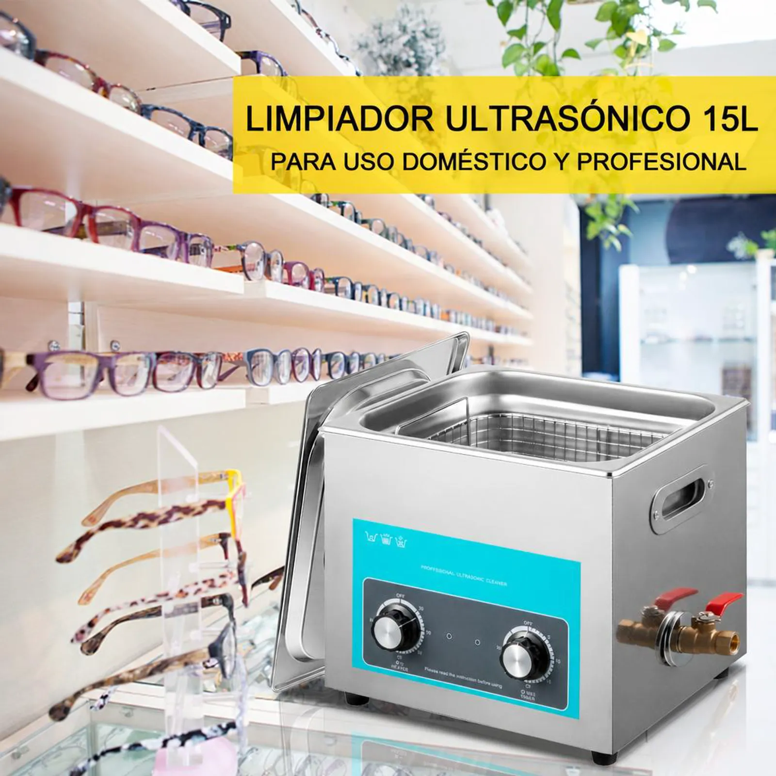 VEVOR Limpiador Ultrasónico 15L, Limpiador Ultrasónico Profesional 360W con Calentador Ajustable Máquina de Limpieza Ultrasónica con 2 Perillas Potente Frecuencia 40kHz para Joyas, Reloj y Gafas