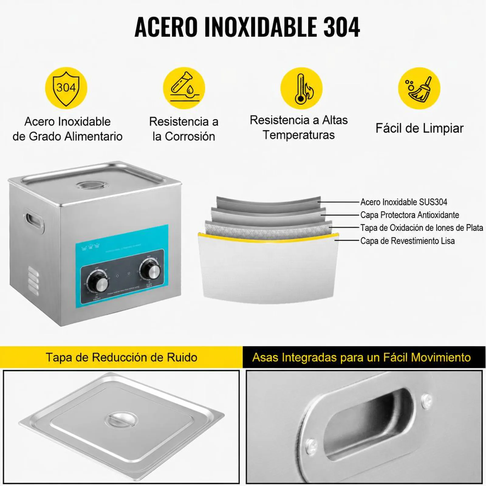 VEVOR Limpiador Ultrasónico 15L, Limpiador Ultrasónico Profesional 360W con Calentador Ajustable Máquina de Limpieza Ultrasónica con 2 Perillas Potente Frecuencia 40kHz para Joyas, Reloj y Gafas