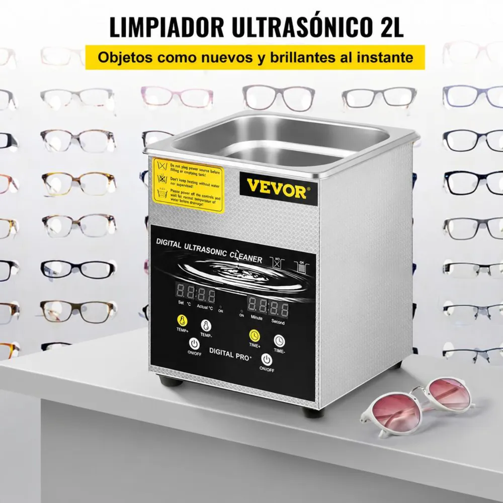 VEVOR Limpiador Ultrasónico Mejorado 2 L Calentador de 100 W a Ultrasónico de 60 W Limpiador de Piezas Ultrasónico de Laboratorio Digital con Temporizador para Limpieza de Piezas de Joyería