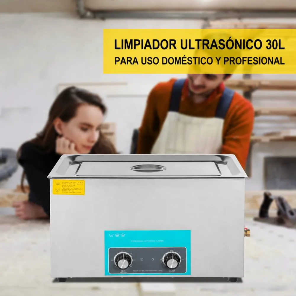 VEVOR Limpiador Ultrasónico 30 L 600 W Limpiador Ultrasónico Profesional con Calentador Ajustable Máquina de Limpieza Ultrasónica con 2 Perillas Potente Frecuencia de 40 kHz para Joyas, Reloj y Gafas