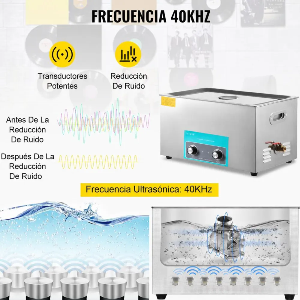 VEVOR Limpiador Ultrasónico 30 L 600 W Limpiador Ultrasónico Profesional con Calentador Ajustable Máquina de Limpieza Ultrasónica con 2 Perillas Potente Frecuencia de 40 kHz para Joyas, Reloj y Gafas