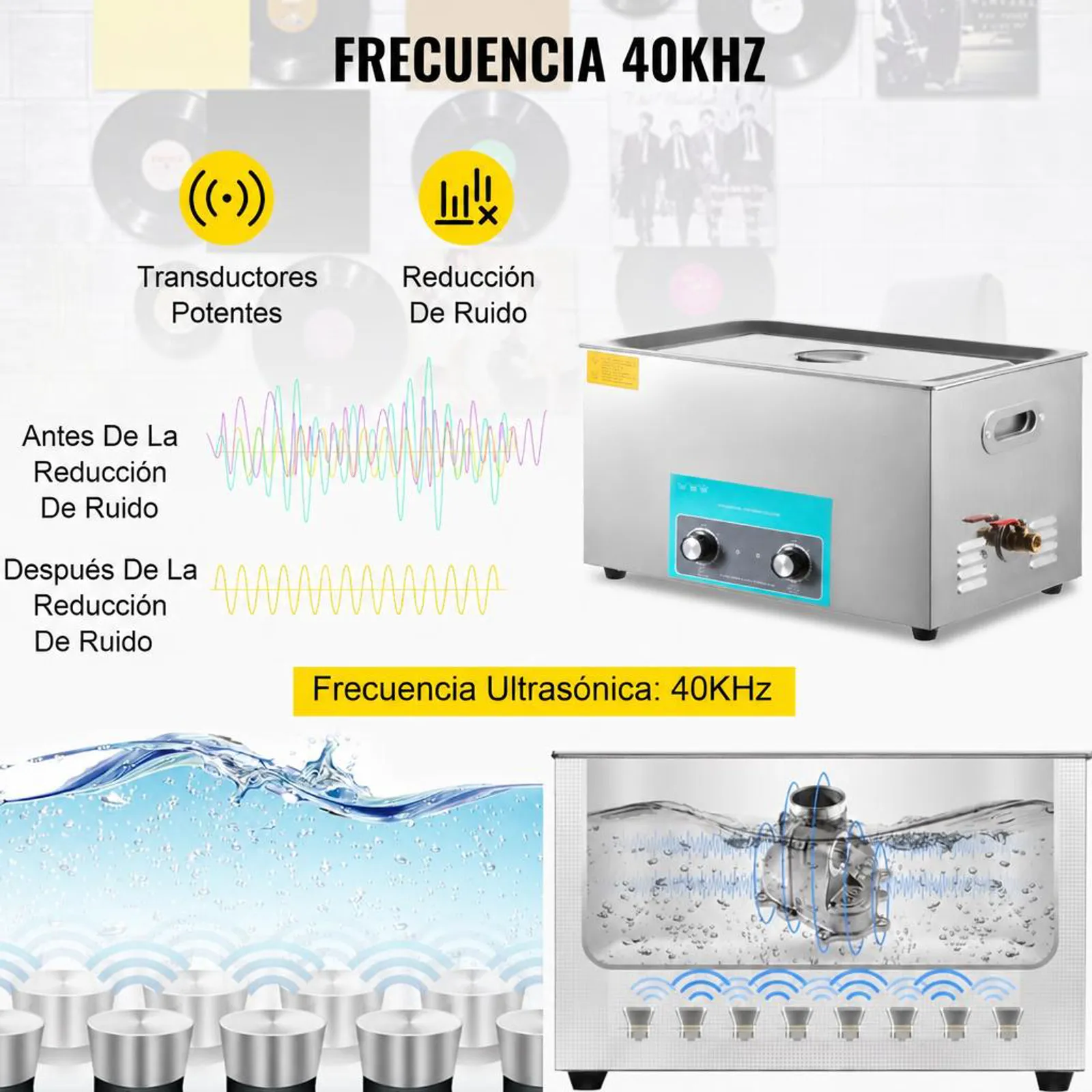 VEVOR Limpiador Ultrasónico 30 L 600 W Limpiador Ultrasónico Profesional con Calentador Ajustable Máquina de Limpieza Ultrasónica con 2 Perillas Potente Frecuencia de 40 kHz para Joyas, Reloj y Gafas