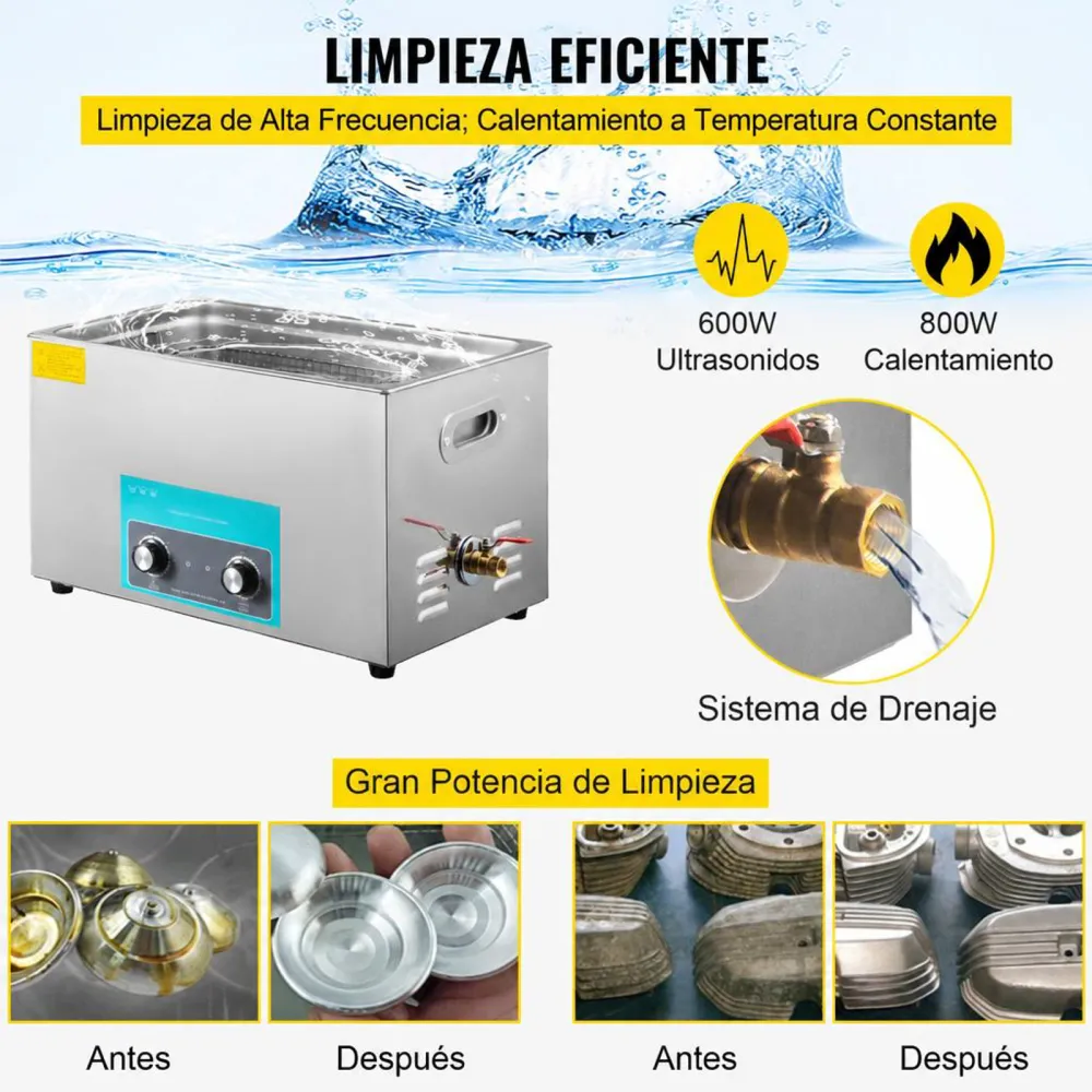 VEVOR Limpiador Ultrasónico 30 L 600 W Limpiador Ultrasónico Profesional con Calentador Ajustable Máquina de Limpieza Ultrasónica con 2 Perillas Potente Frecuencia de 40 kHz para Joyas, Reloj y Gafas
