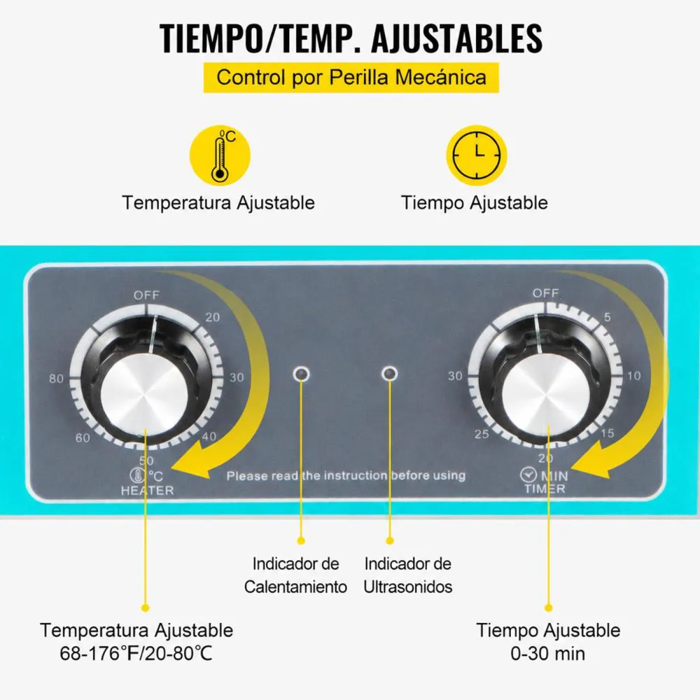 VEVOR Limpiador Ultrasónico 30 L 600 W Limpiador Ultrasónico Profesional con Calentador Ajustable Máquina de Limpieza Ultrasónica con 2 Perillas Potente Frecuencia de 40 kHz para Joyas, Reloj y Gafas