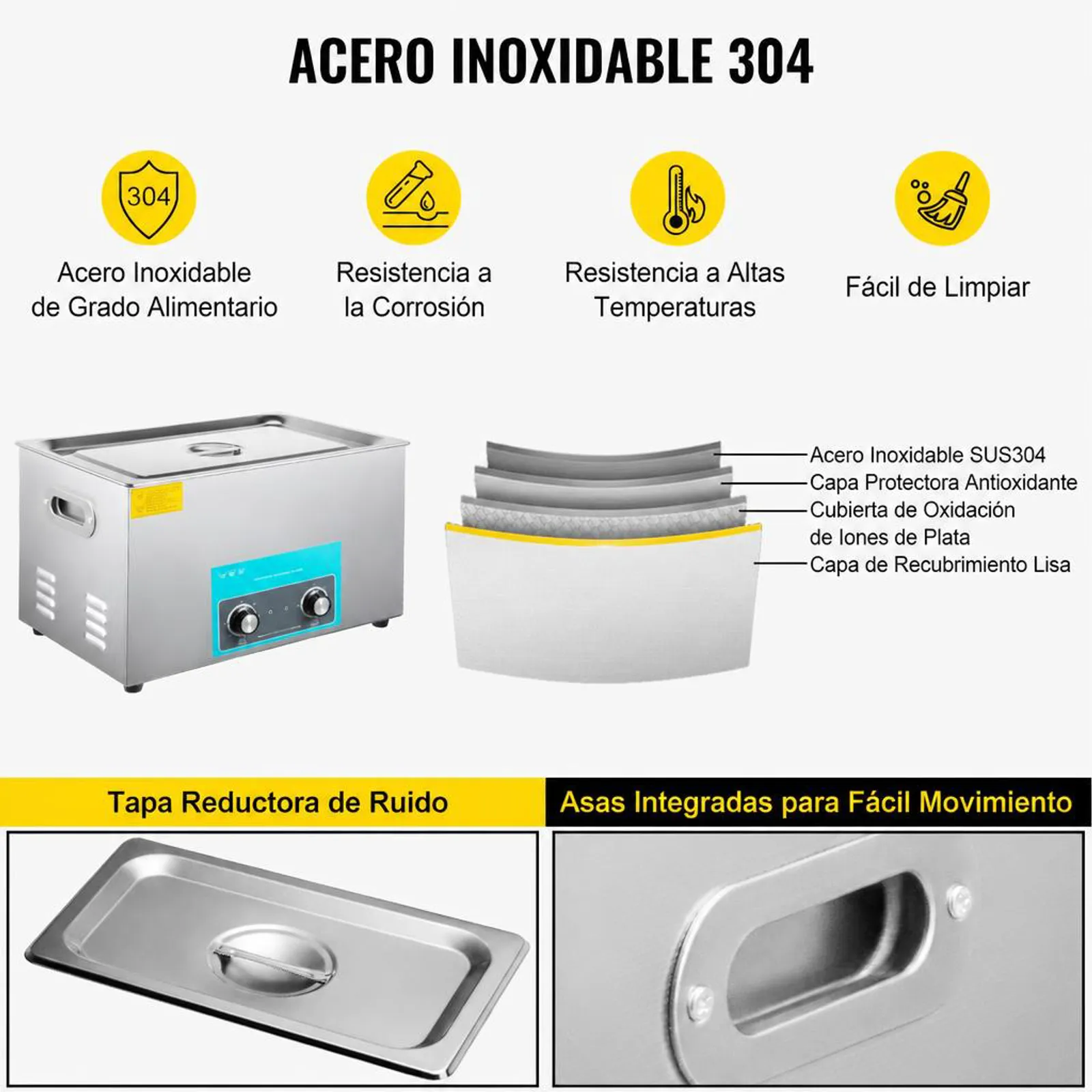 VEVOR Limpiador Ultrasónico 30 L 600 W Limpiador Ultrasónico Profesional con Calentador Ajustable Máquina de Limpieza Ultrasónica con 2 Perillas Potente Frecuencia de 40 kHz para Joyas, Reloj y Gafas