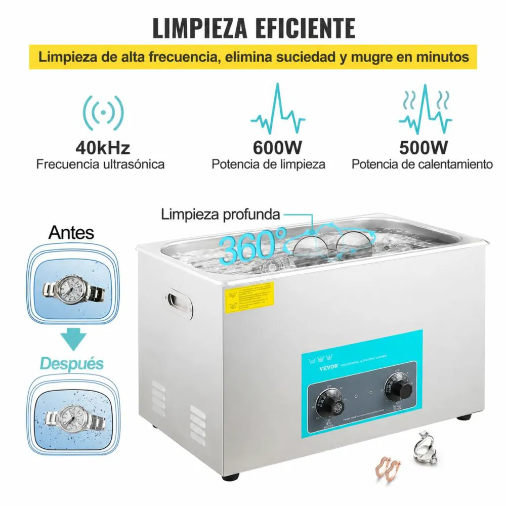 VEVOR Limpiador Ultrasónico 30 L Máquina de Limpieza Ultrasónica para Joyas