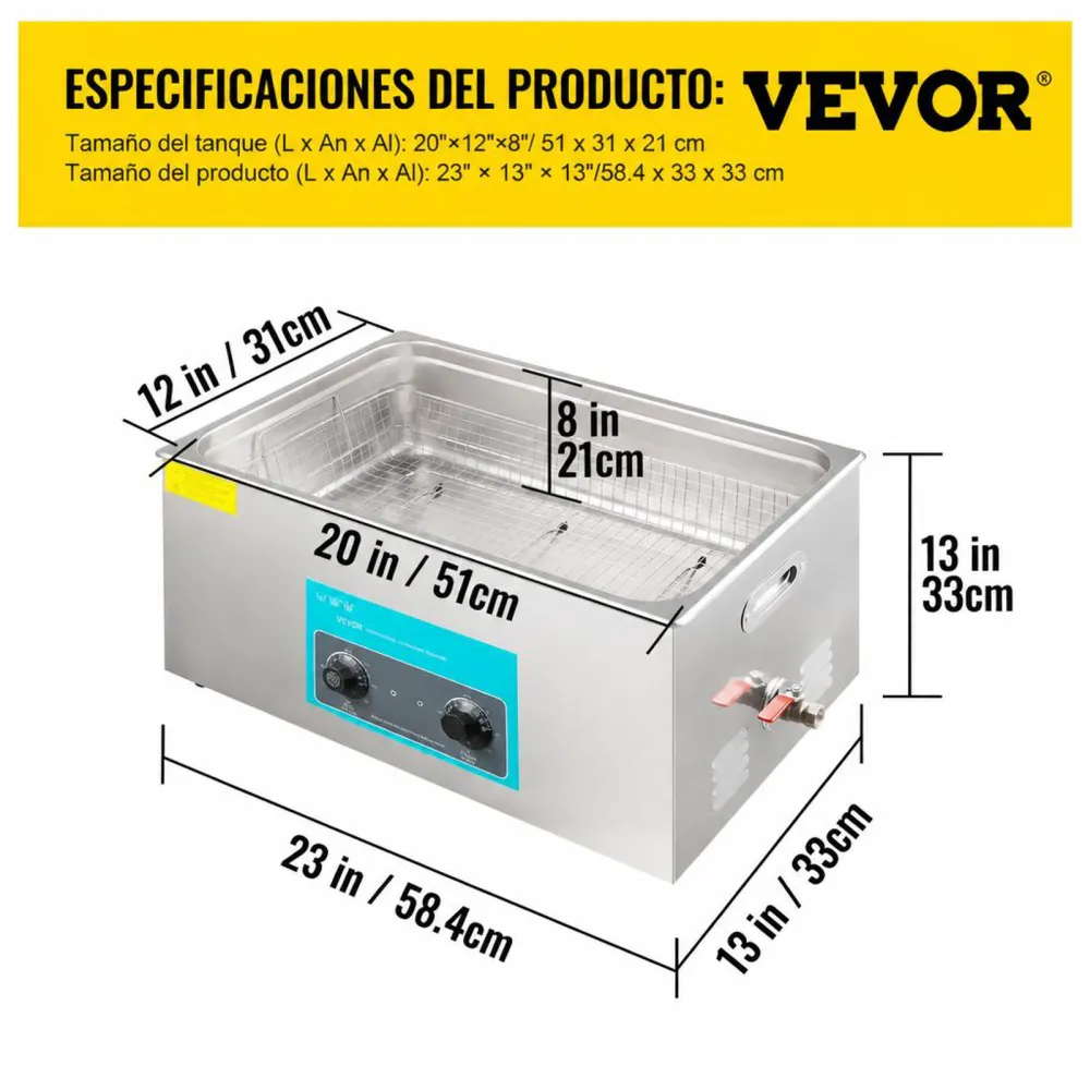 VEVOR Limpiador Ultrasónico 30 L Máquina de Limpieza Ultrasónica para Joyas