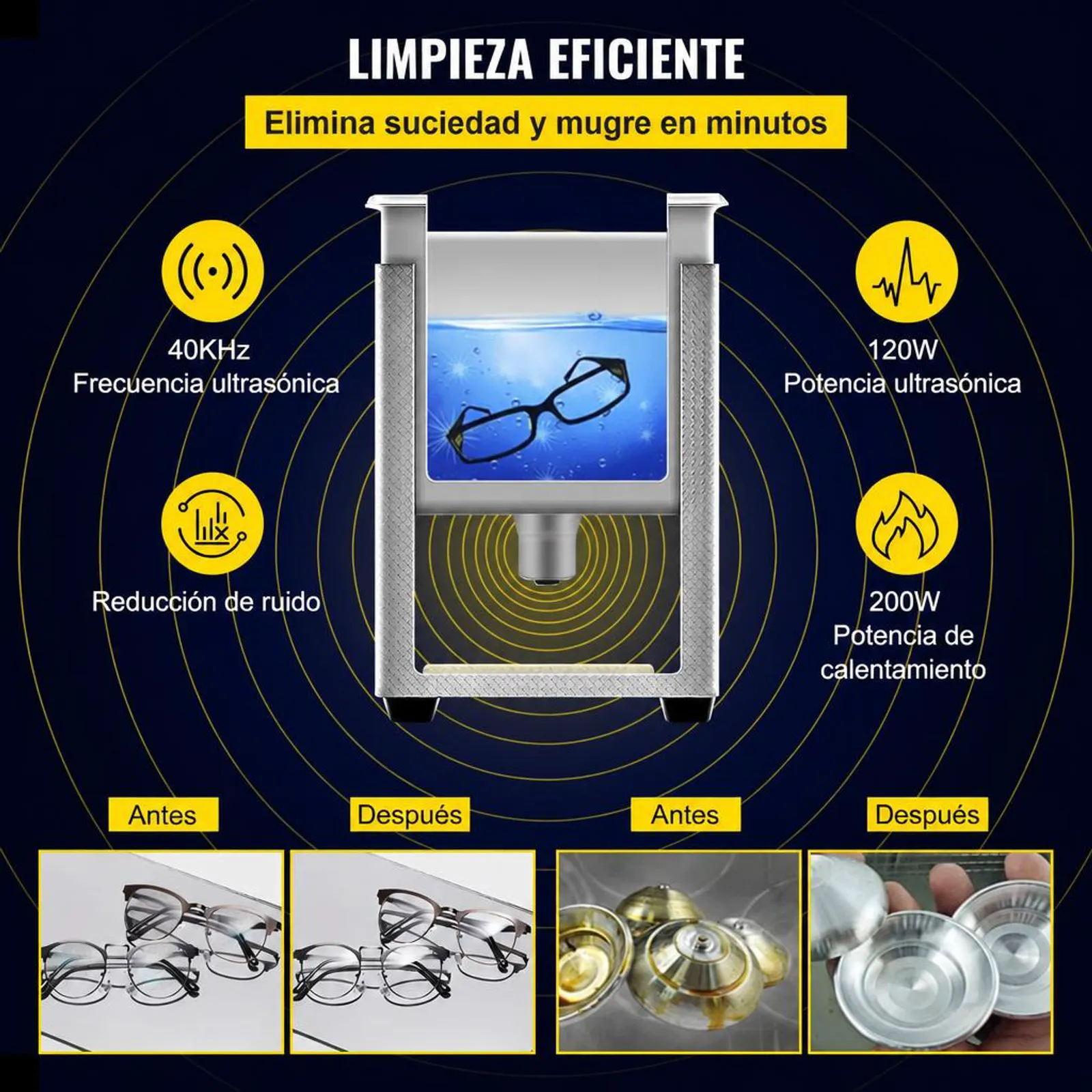 VEVOR Limpiador Ultrasónico Mejorado 3 L Calentador Ultrasónico de 200 W 120 W Limpiador de Piezas Ultrasónico de Laboratorio Digital con Calefacción para Limpiar Piezas de Gafas Joyerías