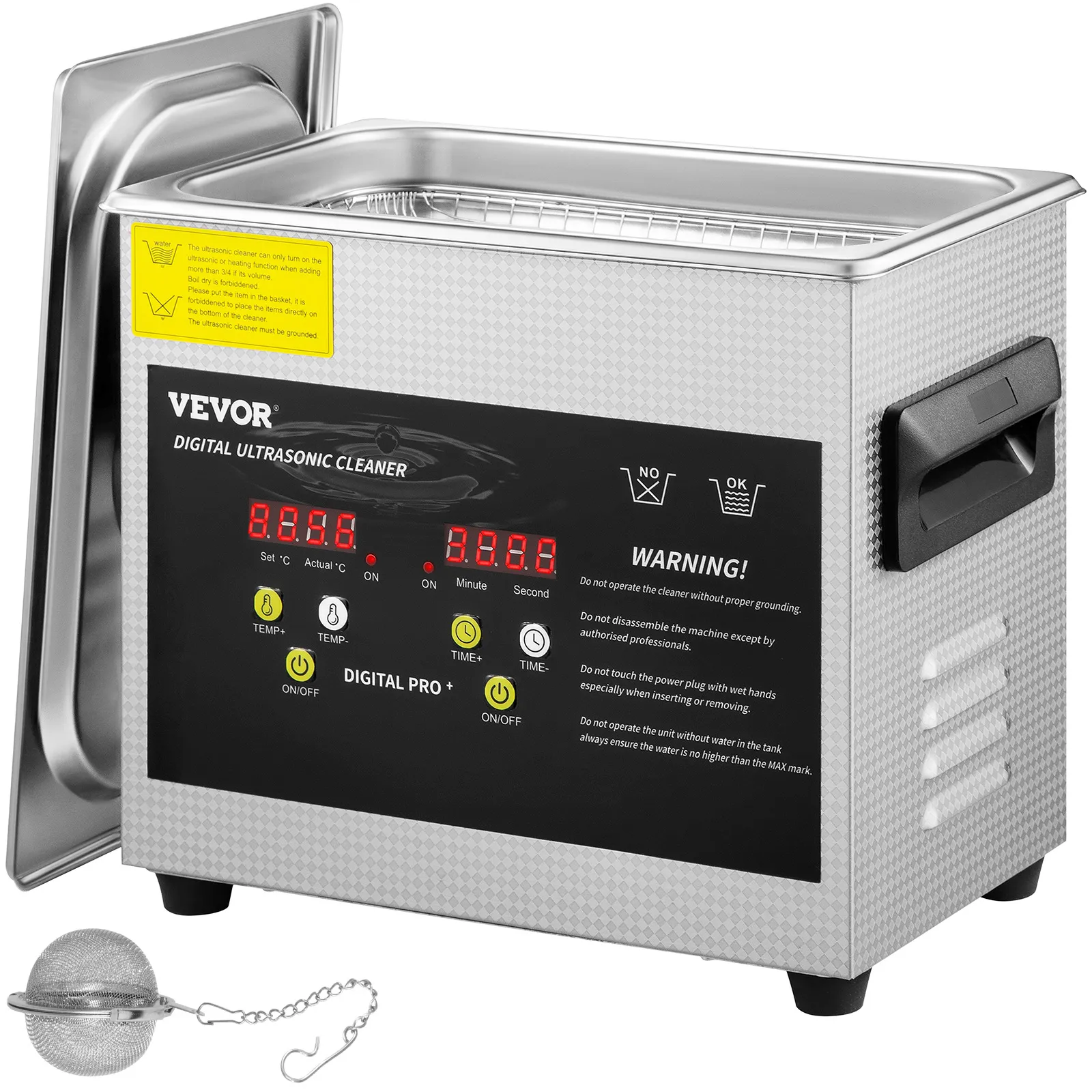 VEVOR Limpiador Ultrasónico Mejorado 3 L Calentador Ultrasónico de 200 W 120 W Limpiador de Piezas Ultrasónico de Laboratorio Digital con Calefacción para Limpiar Piezas de Gafas Joyerías