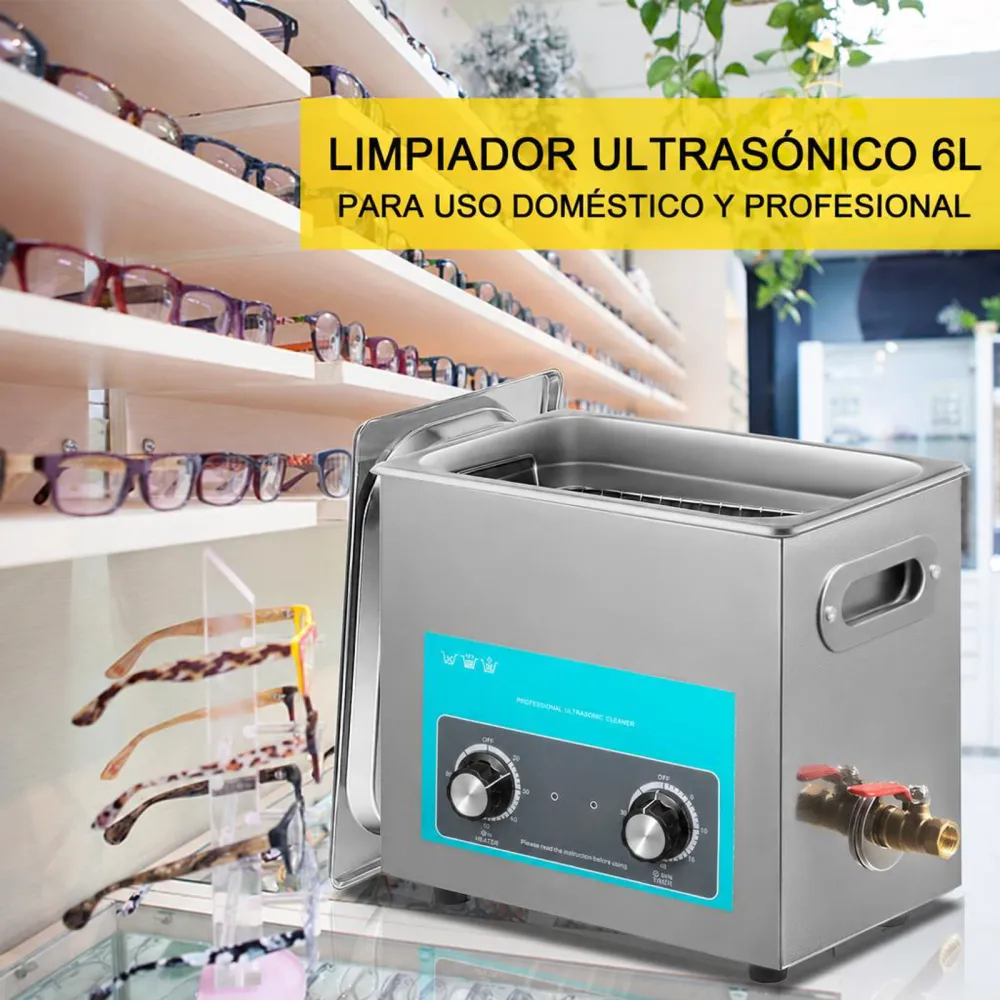 VEVOR Limpiador Ultrasónico 6.5 L, Limpiador Ultrasónico Profesional 180W con Calentador Ajustable Máquina de Limpieza Ultrasónica con 2 Perillas Potente Frecuencia 40 kHz para Joyas y Gafas