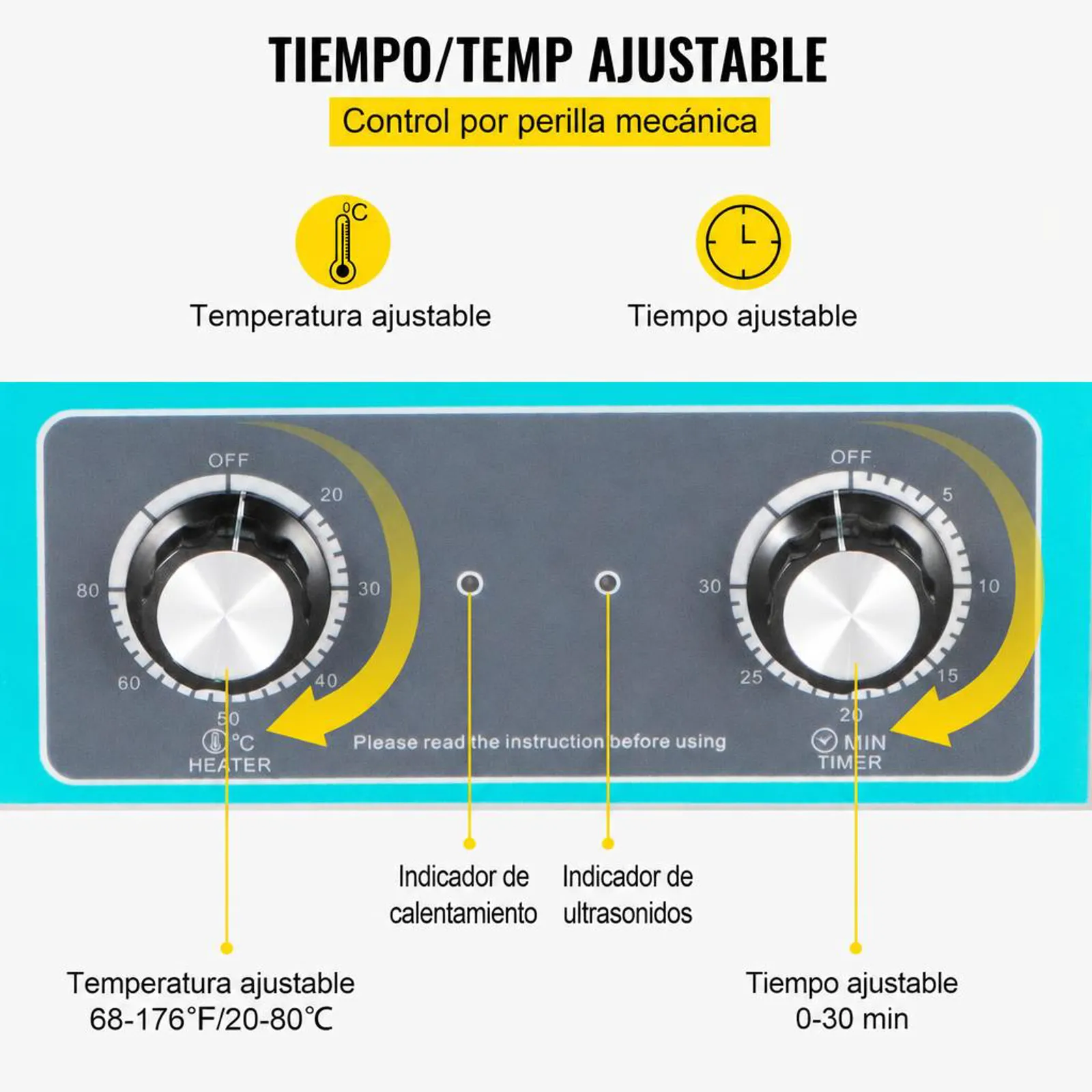 VEVOR Limpiador Ultrasónico 6.5 L, Limpiador Ultrasónico Profesional 180W con Calentador Ajustable Máquina de Limpieza Ultrasónica con 2 Perillas Potente Frecuencia 40 kHz para Joyas y Gafas