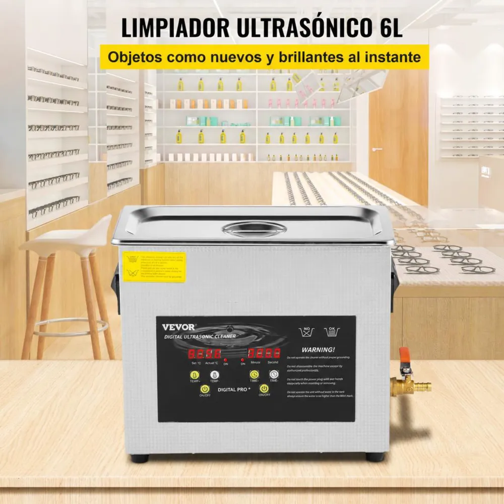 VEVOR Limpiador Ultrasónico Mejorado 6 L Calentador Ultrasónico de 180 W y 200 W Limpiador de Piezas Ultrasónico de Laboratorio Digital con Temporizador para Limpieza de Herramientas Joyerías Gafas
