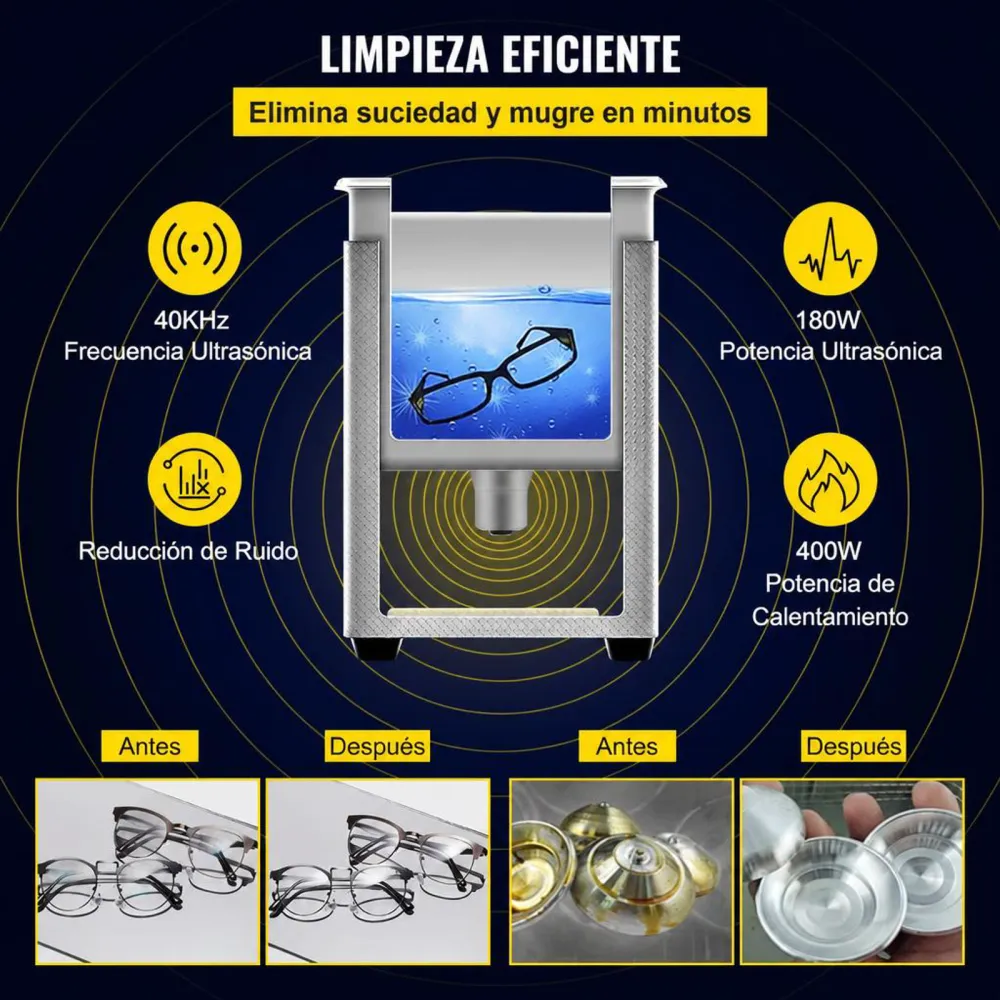 VEVOR Limpiador Ultrasónico Mejorado 6 L Calentador Ultrasónico de 180 W y 200 W Limpiador de Piezas Ultrasónico de Laboratorio Digital con Temporizador para Limpieza de Herramientas Joyerías Gafas