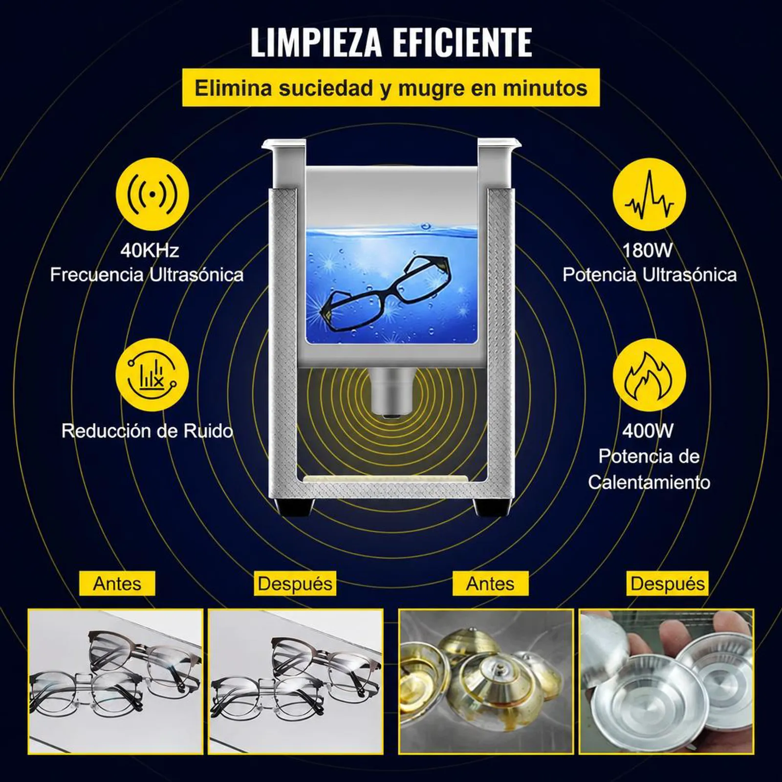 VEVOR Limpiador Ultrasónico Mejorado 6 L Calentador Ultrasónico de 180 W y 200 W Limpiador de Piezas Ultrasónico de Laboratorio Digital con Temporizador para Limpieza de Herramientas Joyerías Gafas