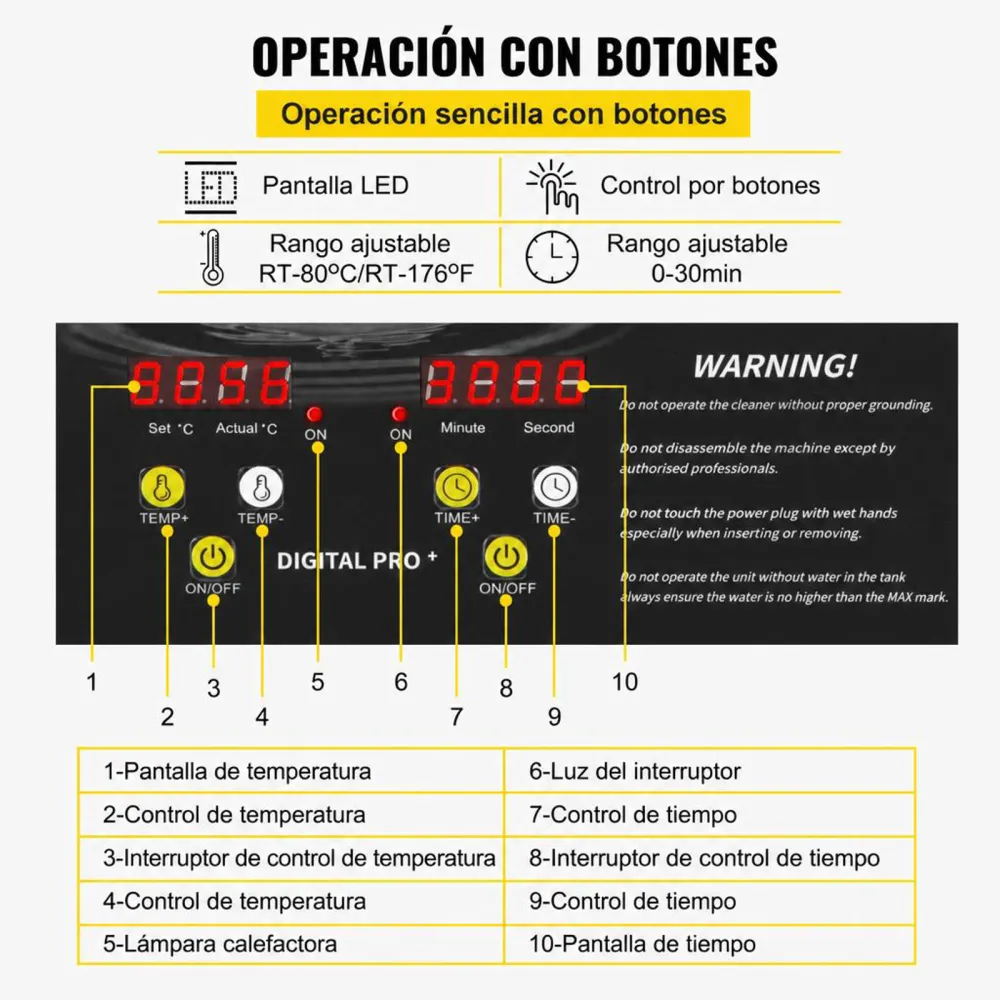VEVOR Limpiador Ultrasónico Mejorado 6 L Calentador Ultrasónico de 180 W y 200 W Limpiador de Piezas Ultrasónico de Laboratorio Digital con Temporizador para Limpieza de Herramientas Joyerías Gafas