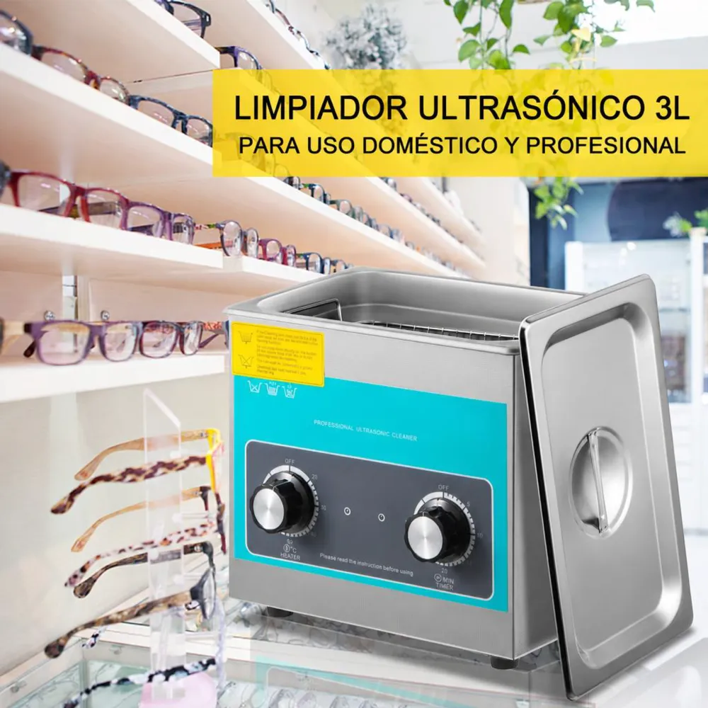 VEVOR Limpiador Ultrasónico 3L Limpiador Ultrasónico de Acero Inoxidable Temporizador y Calentador Limpiador Ultrasónico Profesional 40kHz 120W con Cesta Máquina de Limpieza para Metálicos Joyas Gafas