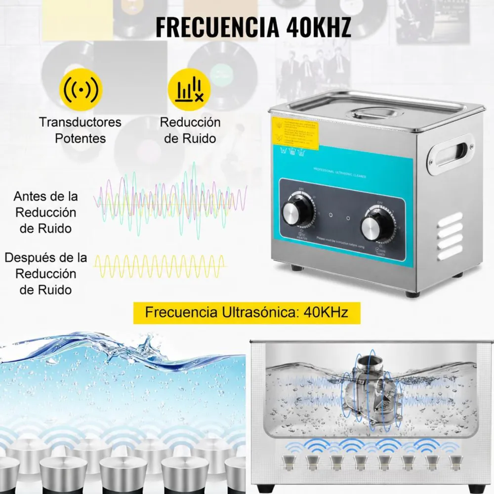 VEVOR Limpiador Ultrasónico 3L Limpiador Ultrasónico de Acero Inoxidable Temporizador y Calentador Limpiador Ultrasónico Profesional 40kHz 120W con Cesta Máquina de Limpieza para Metálicos Joyas Gafas
