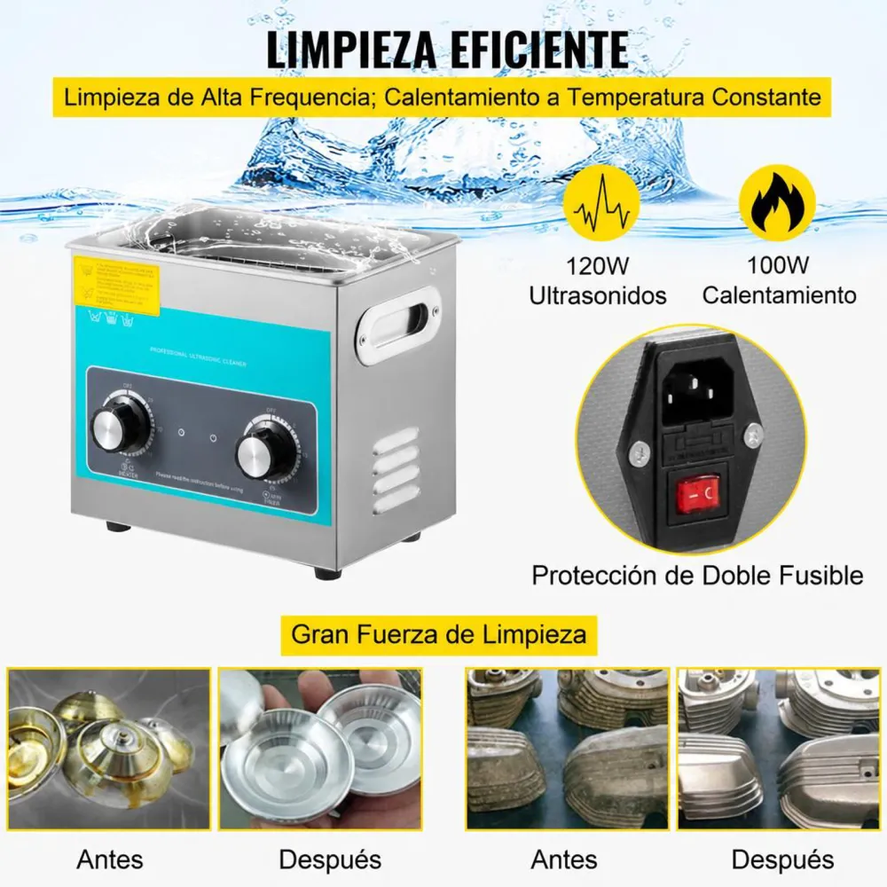 VEVOR Limpiador Ultrasónico 3L Limpiador Ultrasónico de Acero Inoxidable Temporizador y Calentador Limpiador Ultrasónico Profesional 40kHz 120W con Cesta Máquina de Limpieza para Metálicos Joyas Gafas