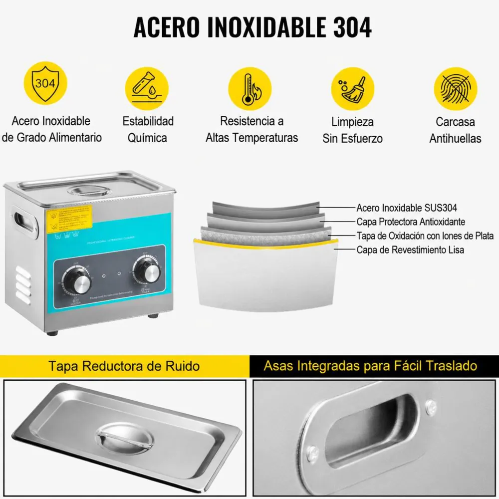 VEVOR Limpiador Ultrasónico 3L Limpiador Ultrasónico de Acero Inoxidable Temporizador y Calentador Limpiador Ultrasónico Profesional 40kHz 120W con Cesta Máquina de Limpieza para Metálicos Joyas Gafas