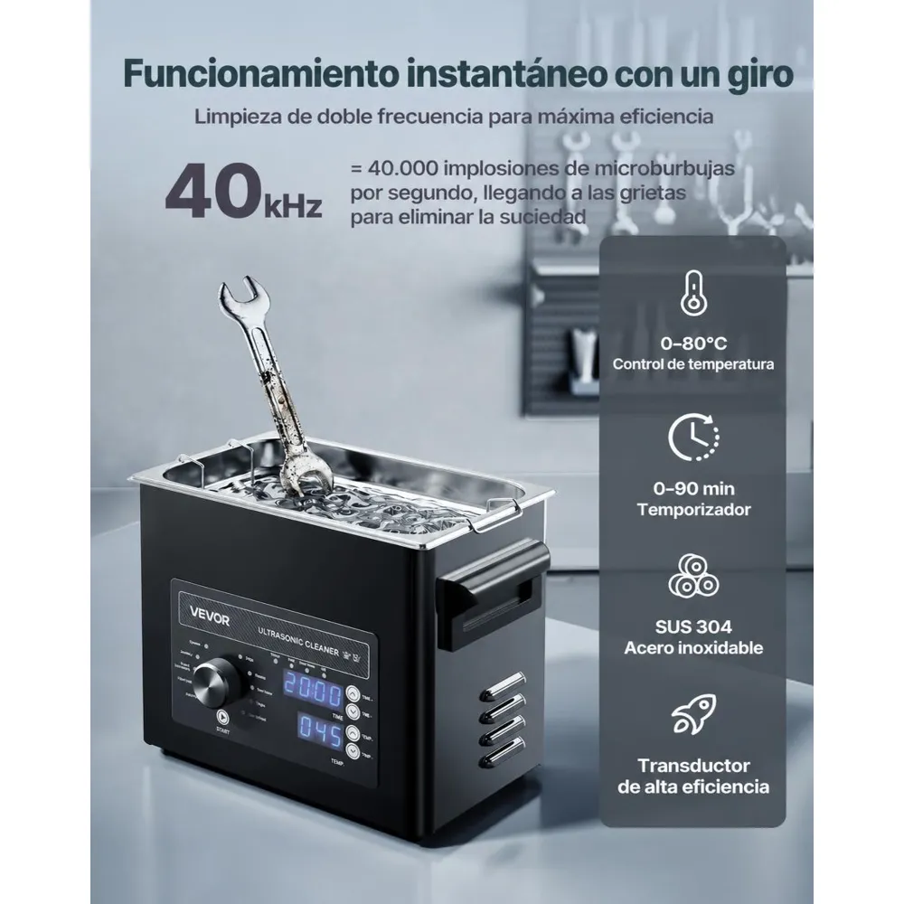VEVOR Limpiador Ultrasónico 3 L, Máquina de Ultrasonido para Limpieza con Control de Perilla, de Acero Inoxidable, con Cesta y Bola de Limpieza para Relojes, Maquinillas de Afeitar, Joyas, Negro