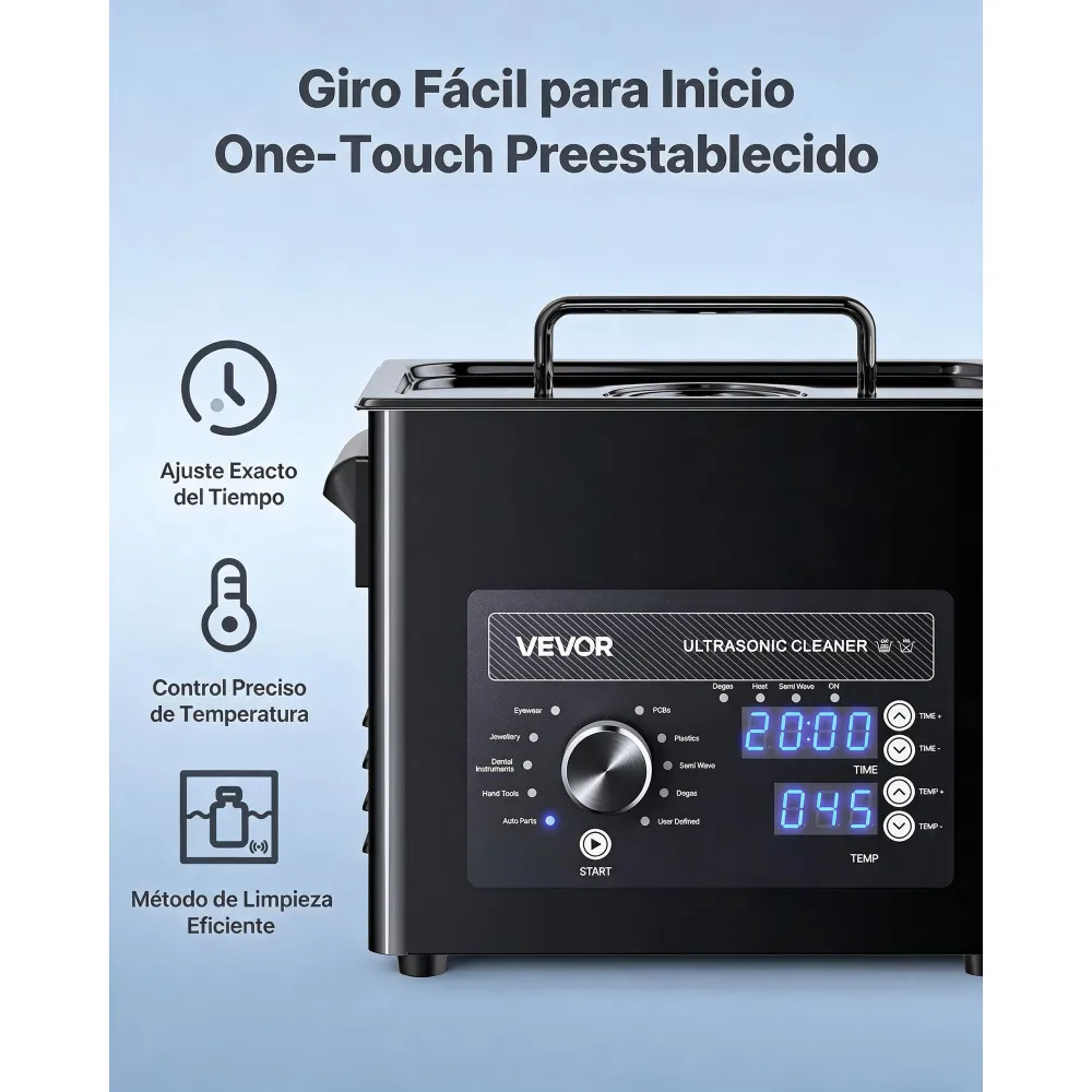VEVOR Limpiador Ultrasónico 3 L, Máquina de Ultrasonido para Limpieza con Control de Perilla, de Acero Inoxidable, con Cesta y Bola de Limpieza para Relojes, Maquinillas de Afeitar, Joyas, Negro