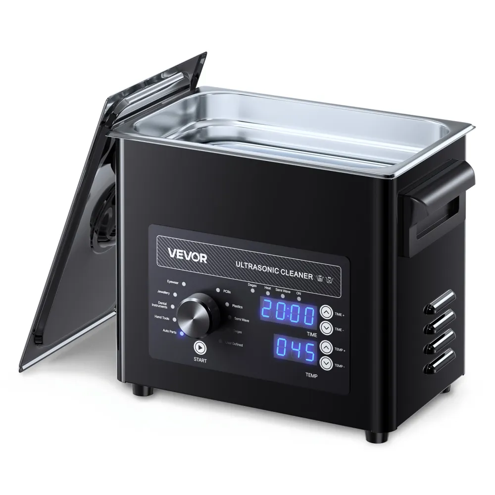 VEVOR Limpiador Ultrasónico 3 L, Máquina de Ultrasonido para Limpieza con Control de Perilla, de Acero Inoxidable, con Cesta y Bola de Limpieza para Relojes, Maquinillas de Afeitar, Joyas, Negro