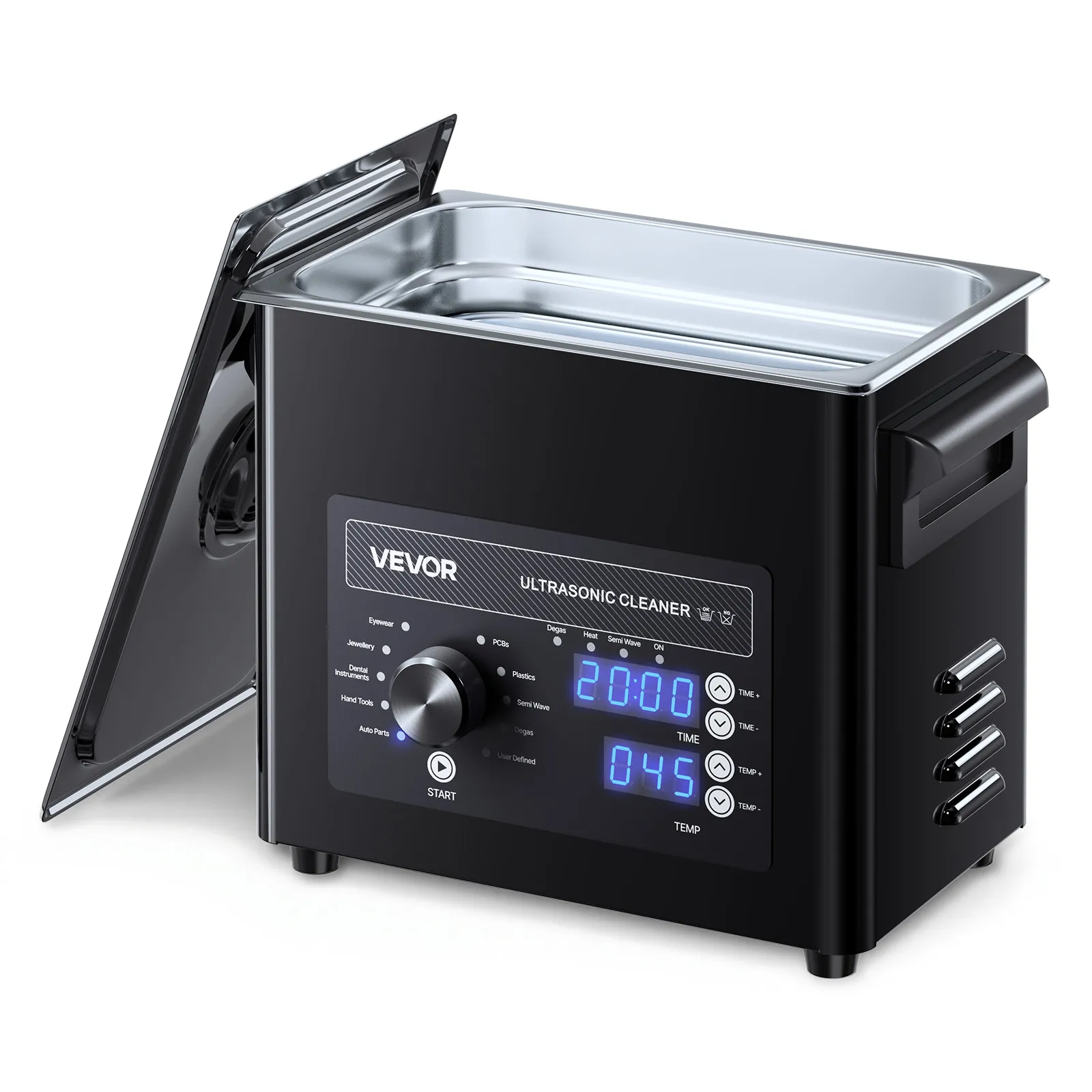 VEVOR Limpiador Ultrasónico 3 L, Máquina de Ultrasonido para Limpieza con Control de Perilla, de Acero Inoxidable, con Cesta y Bola de Limpieza para Relojes, Maquinillas de Afeitar, Joyas, Negro