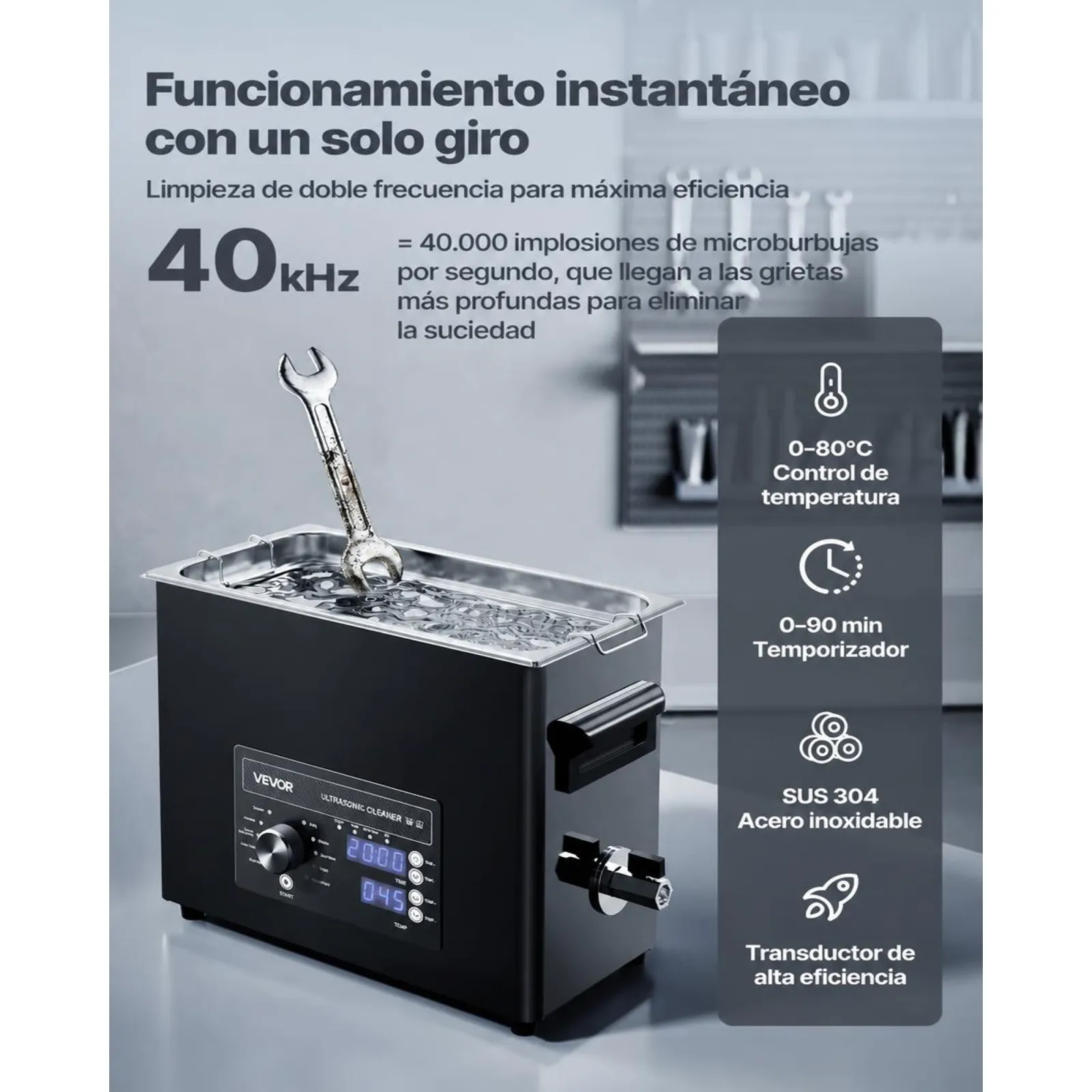 VEVOR Limpiador Ultrasónico 6 L, Máquina de Ultrasonido para Limpieza con Control de Perilla, de Acero Inoxidable, con Cesta y Bola de Limpieza para Relojes, Maquinillas de Afeitar, Joyas, Negro