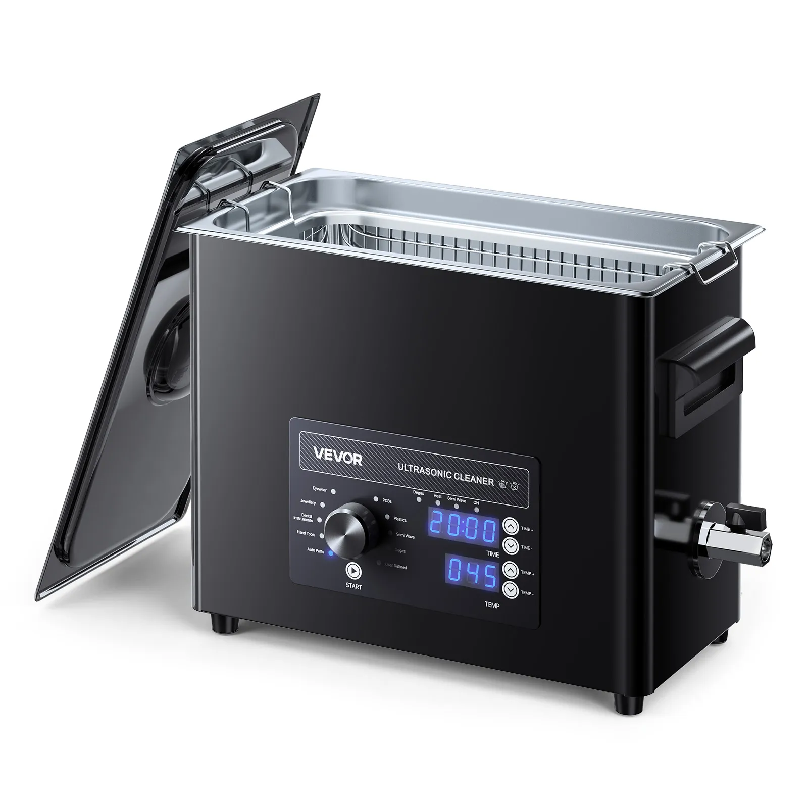 VEVOR Limpiador Ultrasónico 6 L, Máquina de Ultrasonido para Limpieza con Control de Perilla, de Acero Inoxidable, con Cesta y Bola de Limpieza para Relojes, Maquinillas de Afeitar, Joyas, Negro