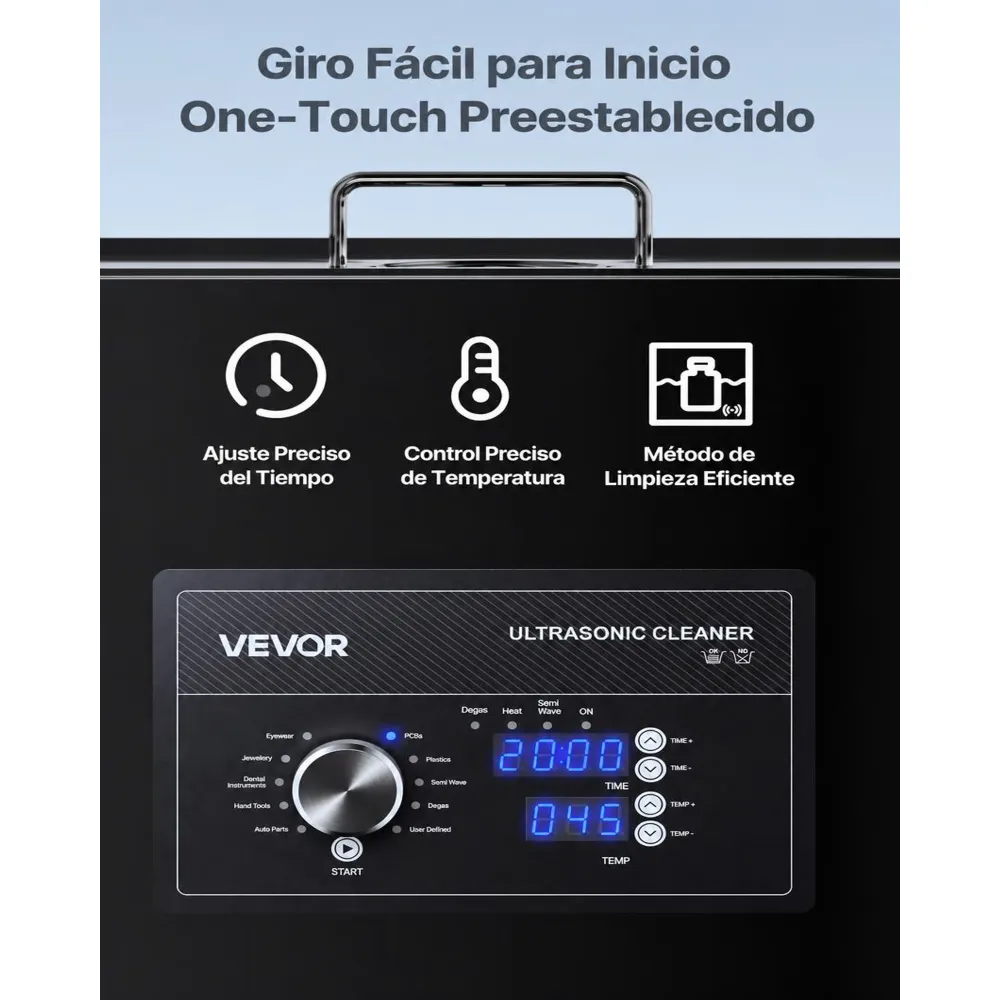 VEVOR Limpiador Ultrasónico 30 L, Máquina de Ultrasonido para Limpieza con Control de Perilla, de Acero Inoxidable, con Cesta y Bola de Limpieza para Relojes, Maquinillas de Afeitar, Joyas, Negro