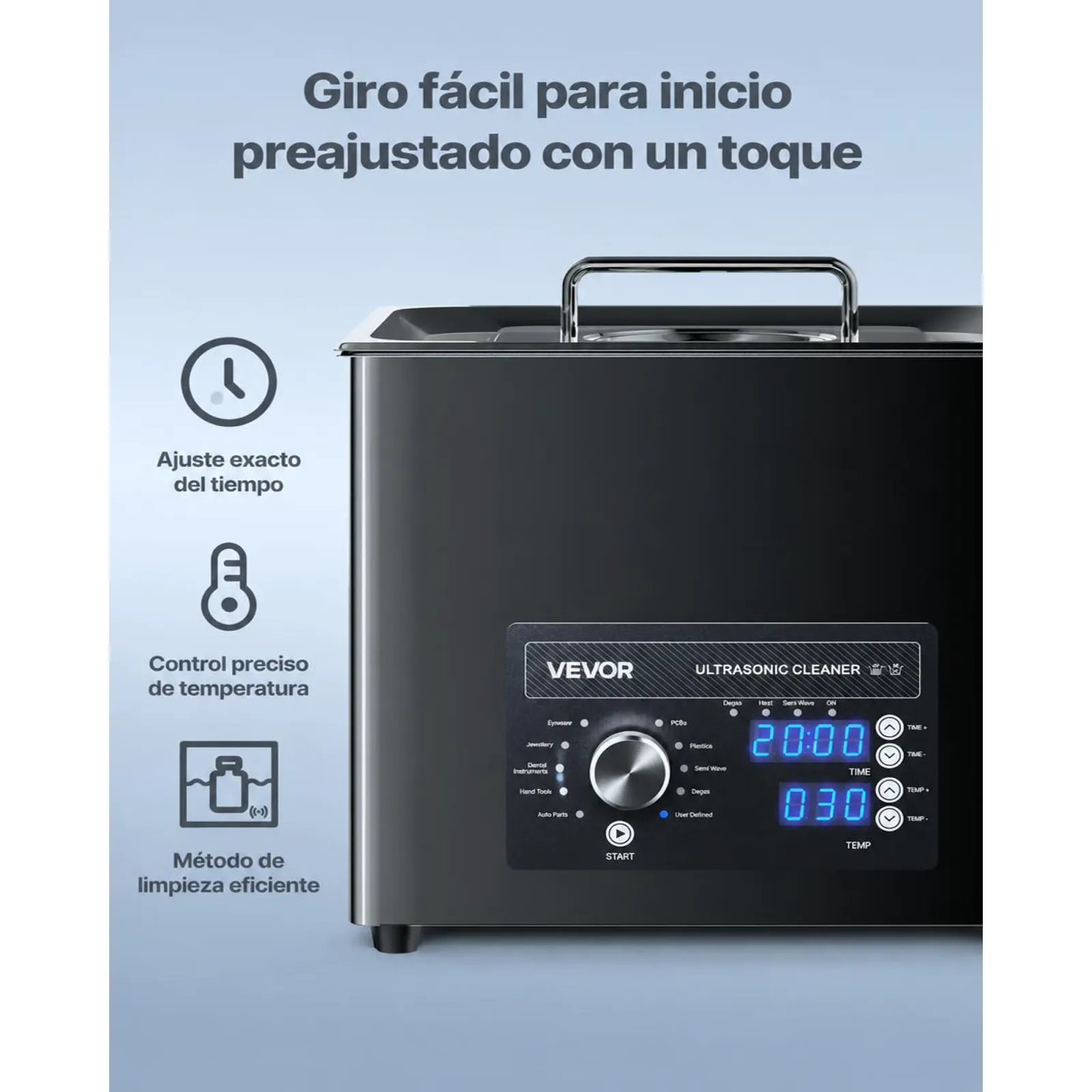 VEVOR Limpiador Ultrasónico 10 L, Máquina de Ultrasonido para Limpieza con Control de Perilla, de Acero Inoxidable, con Cesta y Bola de Limpieza para Relojes, Maquinillas de Afeitar, Joyas, Negro