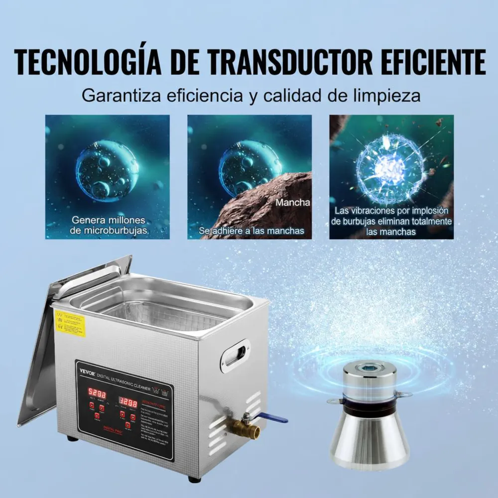 VEVOR Limpiador Ultrasónico Bandeja Ultrasónica Digital de Acero Inoxidable de 10L con Calefacción Tiempo y Temperatura Ajustable Dispositivo de Limpieza Ultrasónica para Joyería Gafas Relojes Clínico